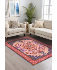 Tomen Desenli Pamuk Tabanlı Yıkanabilen Kaydırmaz Antibakteriyel Şönil Salon Halısı