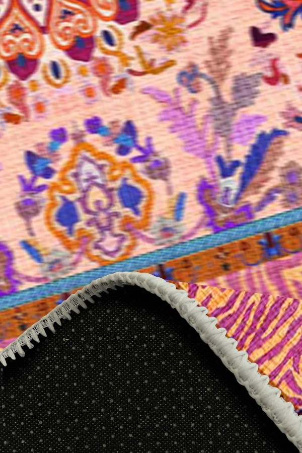 Tomen Desenli Pamuk Tabanlı Yıkanabilen Kaydırmaz Antibakteriyel Şönil Salon Halısı