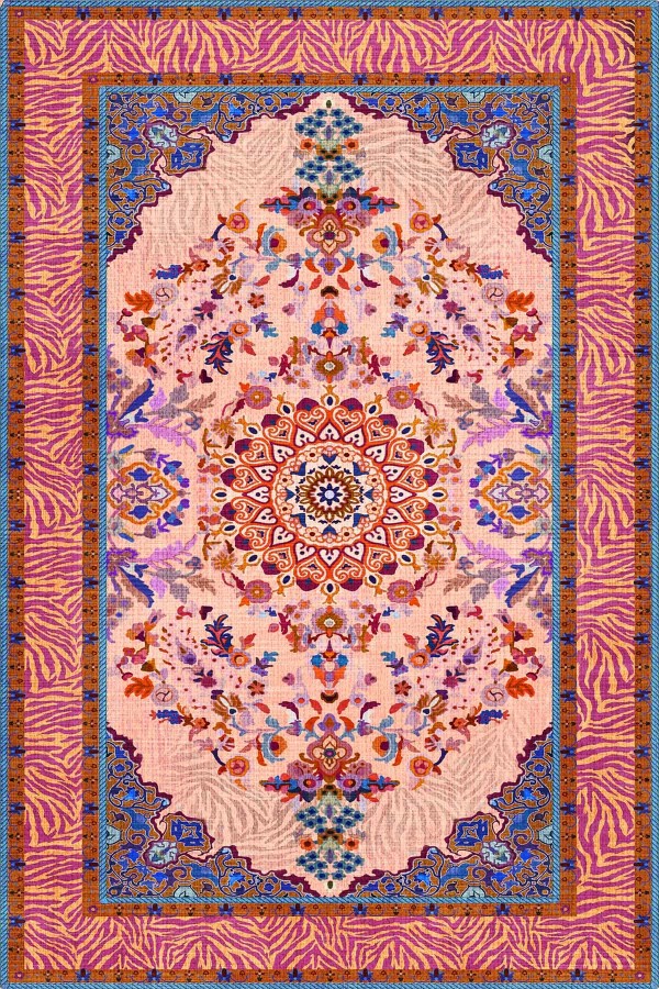 Tomen Desenli Pamuk Tabanlı Yıkanabilen Kaydırmaz Antibakteriyel Şönil Salon Halısı