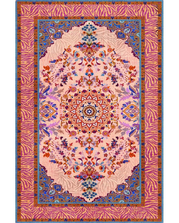 Tomen Desenli Pamuk Tabanlı Yıkanabilen Kaydırmaz Antibakteriyel Şönil Salon Halısı