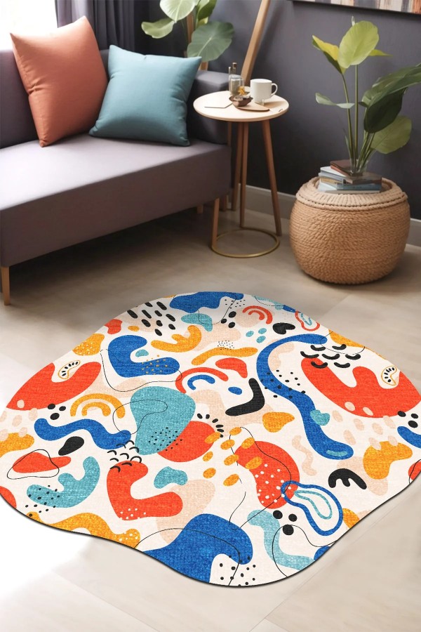 Trapez Pamuk Tabanlı Yıkanabilen Kaydırmaz Antibakteriyel Şönil Asimetrik Halı