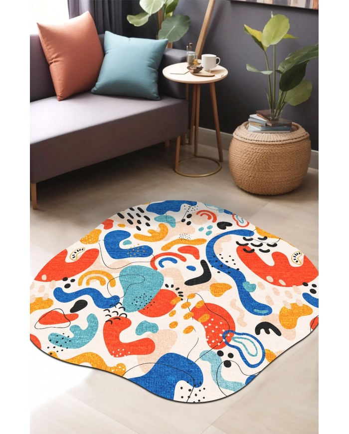 Trapez Pamuk Tabanlı Yıkanabilen Kaydırmaz Antibakteriyel Şönil Asimetrik Halı