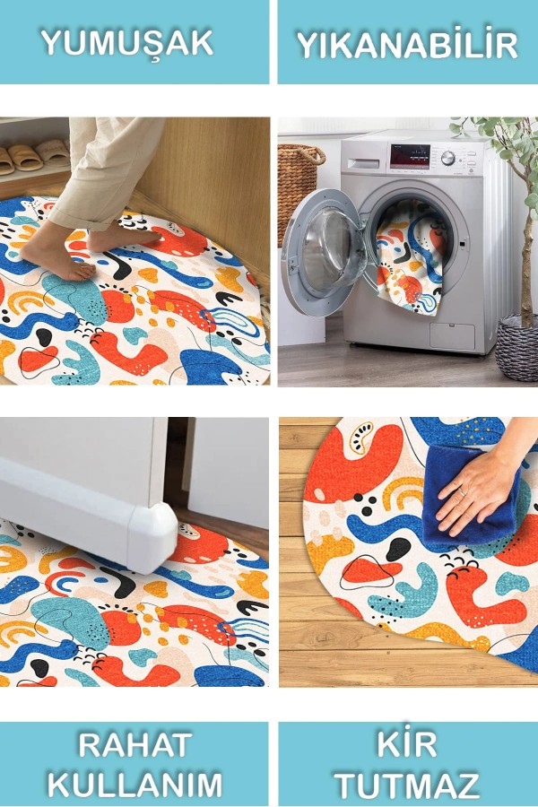 Trapez Pamuk Tabanlı Yıkanabilen Kaydırmaz Antibakteriyel Şönil Asimetrik Halı