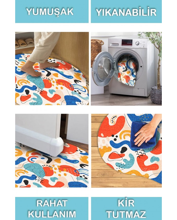 Trapez Pamuk Tabanlı Yıkanabilen Kaydırmaz Antibakteriyel Şönil Asimetrik Halı