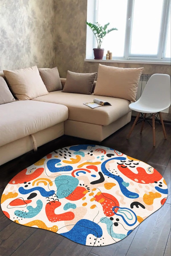 Trapez Pamuk Tabanlı Yıkanabilen Kaydırmaz Antibakteriyel Şönil Asimetrik Halı