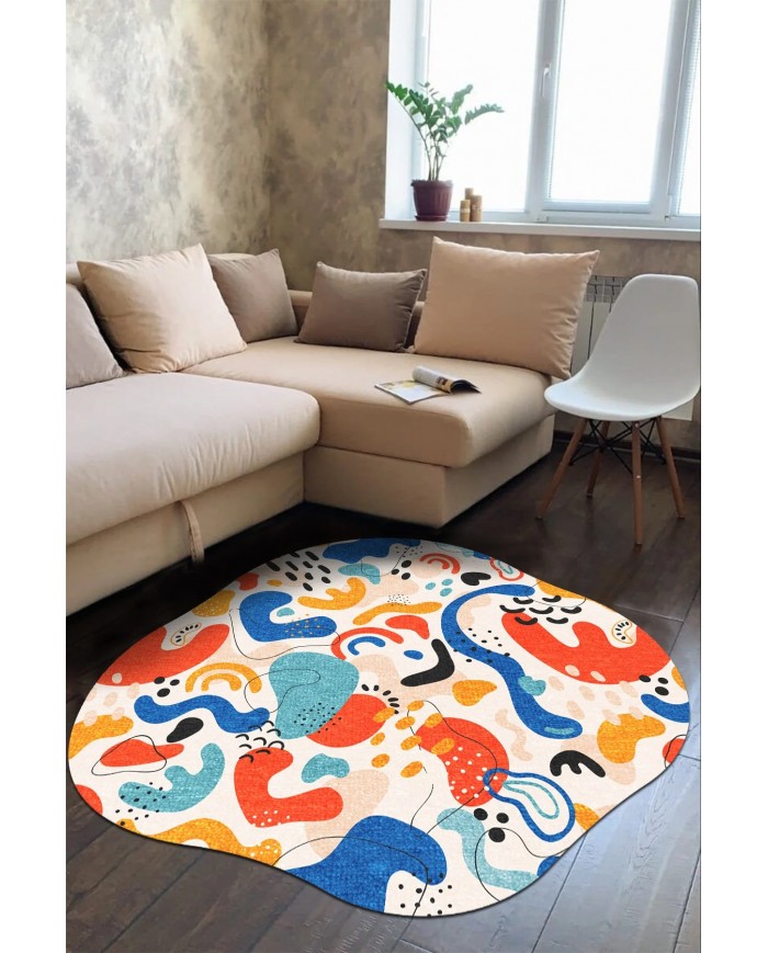 Trapez Pamuk Tabanlı Yıkanabilen Kaydırmaz Antibakteriyel Şönil Asimetrik Halı