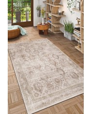 Yansum Desenli Pamuk Tabanlı Yıkanabilen Kaydırmaz Antibakteriyel Şönil Salon Halısı