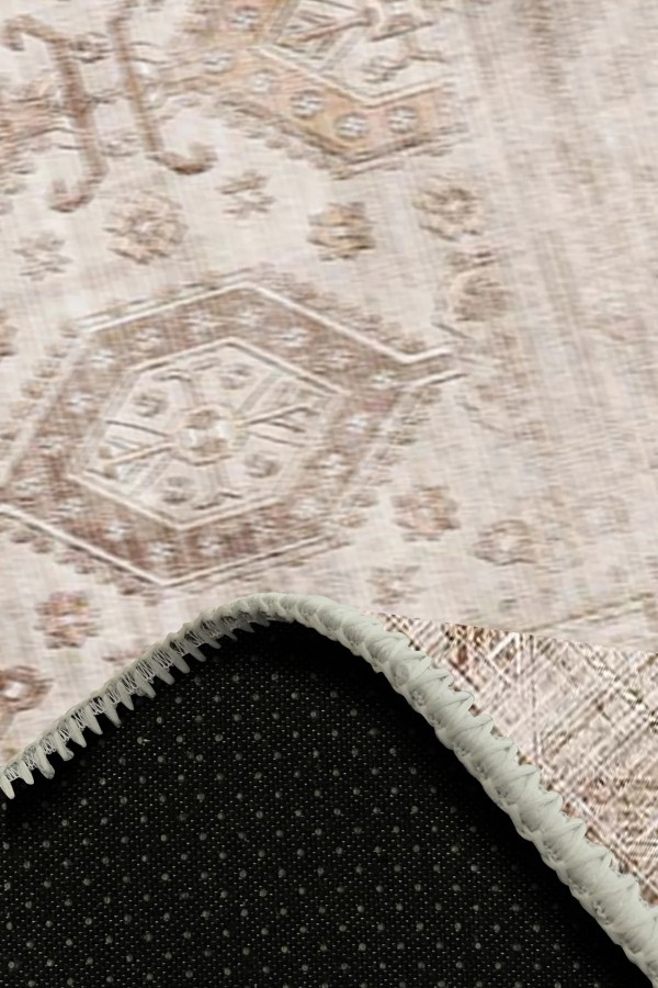 Yansum Desenli Pamuk Tabanlı Yıkanabilen Kaydırmaz Antibakteriyel Şönil Salon Halısı