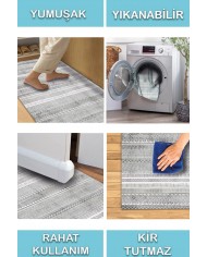 Tromse Desenli Pamuk Tabanlı Yıkanabilen Kaydırmaz Antibakteriyel Şönil Salon Halısı
