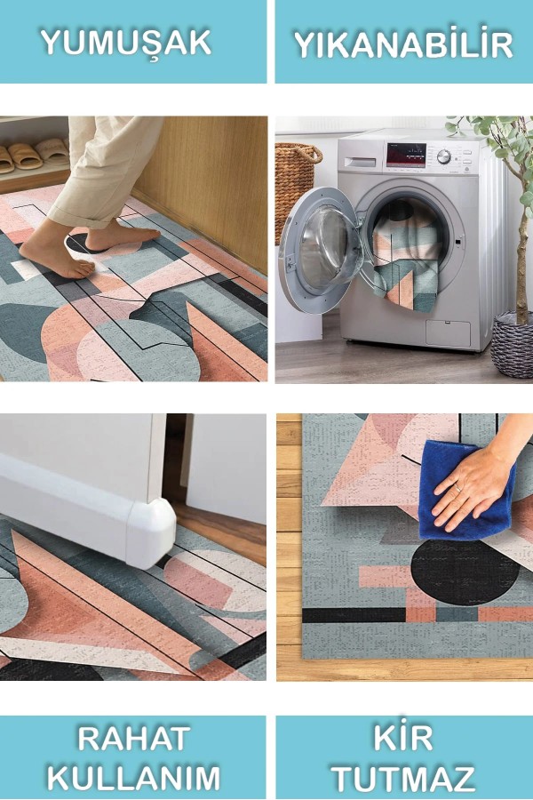 Triana Desenli Pamuk Tabanlı Yıkanabilen Kaydırmaz Antibakteriyel Şönil Salon Halısı