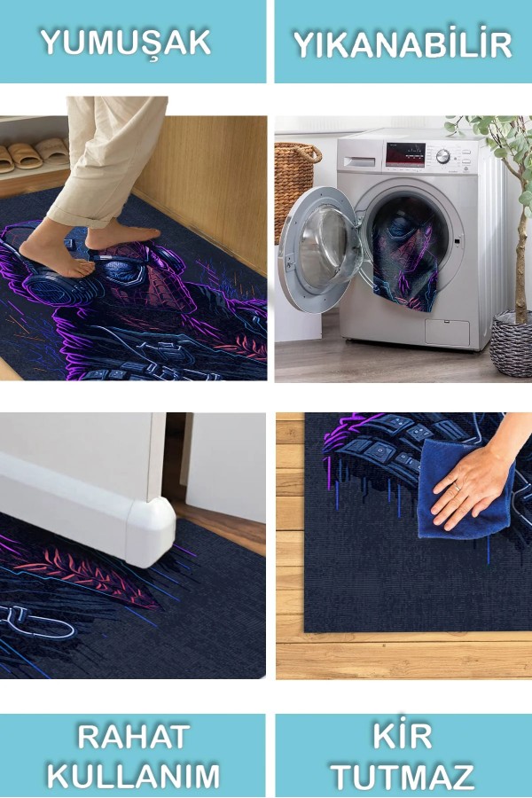 Turf Şönil Gamer Halısı Pamuk Tabanlı Yıkanabilen Kaymaz Genç Odası Oyuncu Gaming Halısı