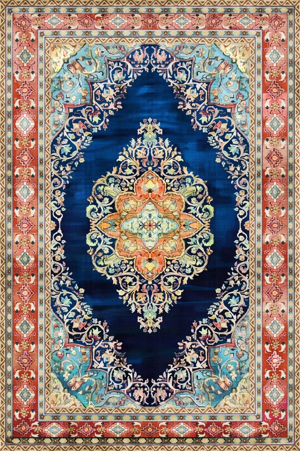 Visle Desenli Pamuk Tabanlı Yıkanabilen Kaydırmaz Antibakteriyel Şönil Salon Halısı