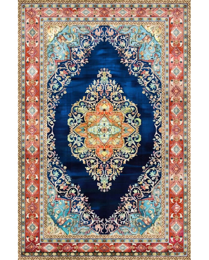 Visle Desenli Pamuk Tabanlı Yıkanabilen Kaydırmaz Antibakteriyel Şönil Salon Halısı