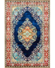 Visle Desenli Pamuk Tabanlı Yıkanabilen Kaydırmaz Antibakteriyel Şönil Salon Halısı