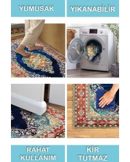 Visle Desenli Pamuk Tabanlı Yıkanabilen Kaydırmaz Antibakteriyel Şönil Salon Halısı