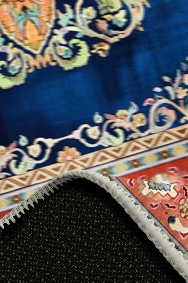 Visle Desenli Pamuk Tabanlı Yıkanabilen Kaydırmaz Antibakteriyel Şönil Salon Halısı