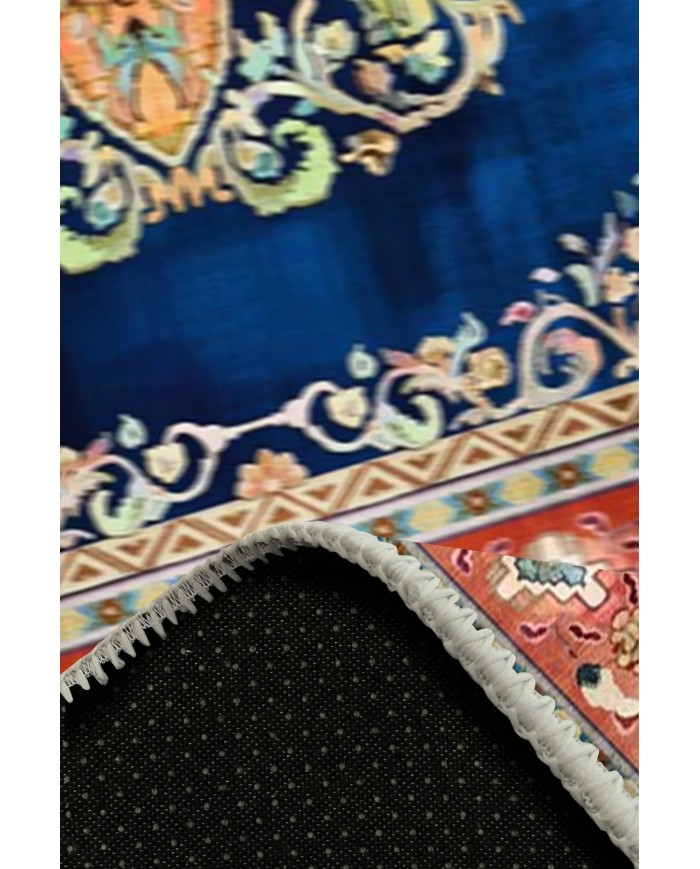 Visle Desenli Pamuk Tabanlı Yıkanabilen Kaydırmaz Antibakteriyel Şönil Salon Halısı