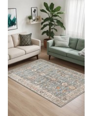 Zack Desenli Pamuk Tabanlı Yıkanabilen Kaydırmaz Antibakteriyel Şönil Salon Halısı