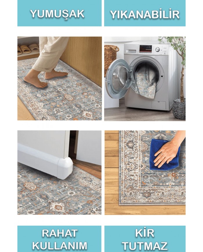 Zack Desenli Pamuk Tabanlı Yıkanabilen Kaydırmaz Antibakteriyel Şönil Salon Halısı