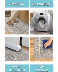 Zack Desenli Pamuk Tabanlı Yıkanabilen Kaydırmaz Antibakteriyel Şönil Salon Halısı
