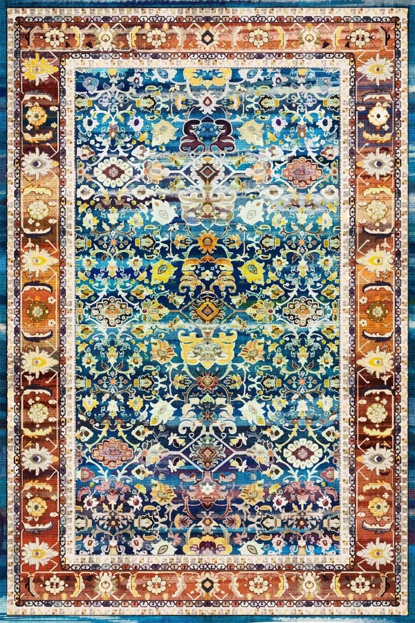 Zirta Desenli Pamuk Tabanlı Yıkanabilen Kaydırmaz Antibakteriyel Şönil Salon Halısı