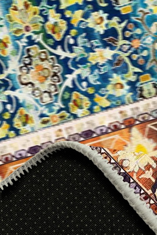 Zirta Desenli Pamuk Tabanlı Yıkanabilen Kaydırmaz Antibakteriyel Şönil Salon Halısı