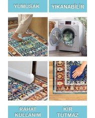Zirta Desenli Pamuk Tabanlı Yıkanabilen Kaydırmaz Antibakteriyel Şönil Salon Halısı