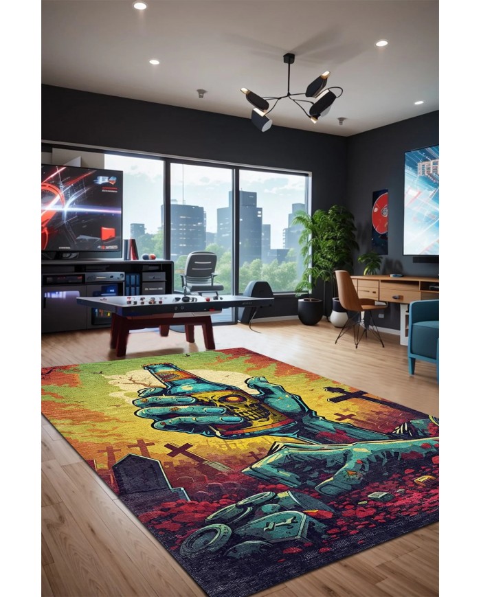 Zombi Şönil Gamer Halısı Pamuk Tabanlı Yıkanabilen Kaymaz Genç Odası Oyuncu Gaming Halısı
