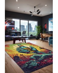 Zombi Şönil Gamer Halısı Pamuk Tabanlı Yıkanabilen Kaymaz Genç Odası Oyuncu Gaming Halısı