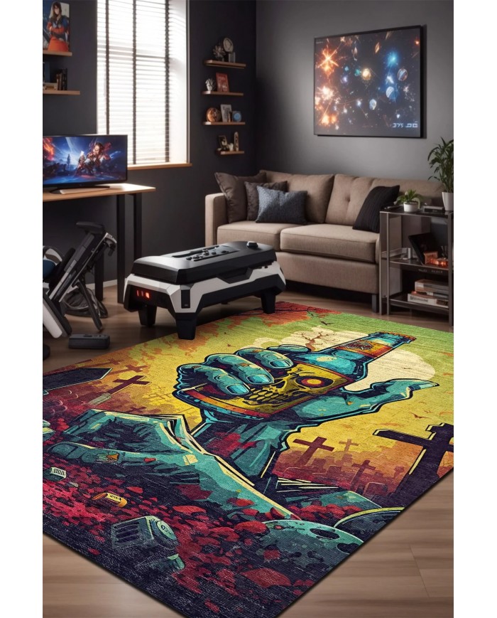 Zombi Şönil Gamer Halısı Pamuk Tabanlı Yıkanabilen Kaymaz Genç Odası Oyuncu Gaming Halısı