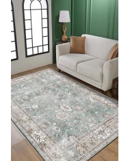 Zuleo Desenli Pamuk Tabanlı Yıkanabilen Kaydırmaz Antibakteriyel Şönil Salon Halısı