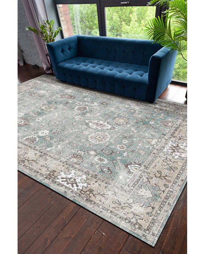 Zuleo Desenli Pamuk Tabanlı Yıkanabilen Kaydırmaz Antibakteriyel Şönil Salon Halısı