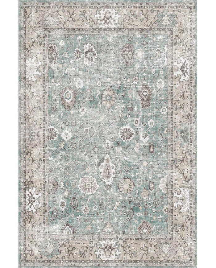 Zuleo Desenli Pamuk Tabanlı Yıkanabilen Kaydırmaz Antibakteriyel Şönil Salon Halısı