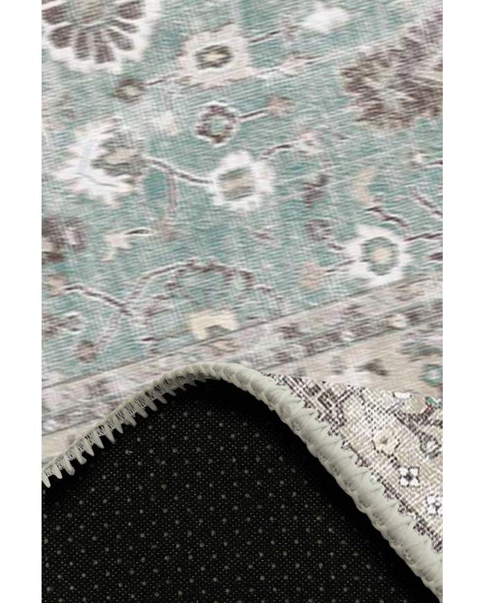 Zuleo Desenli Pamuk Tabanlı Yıkanabilen Kaydırmaz Antibakteriyel Şönil Salon Halısı