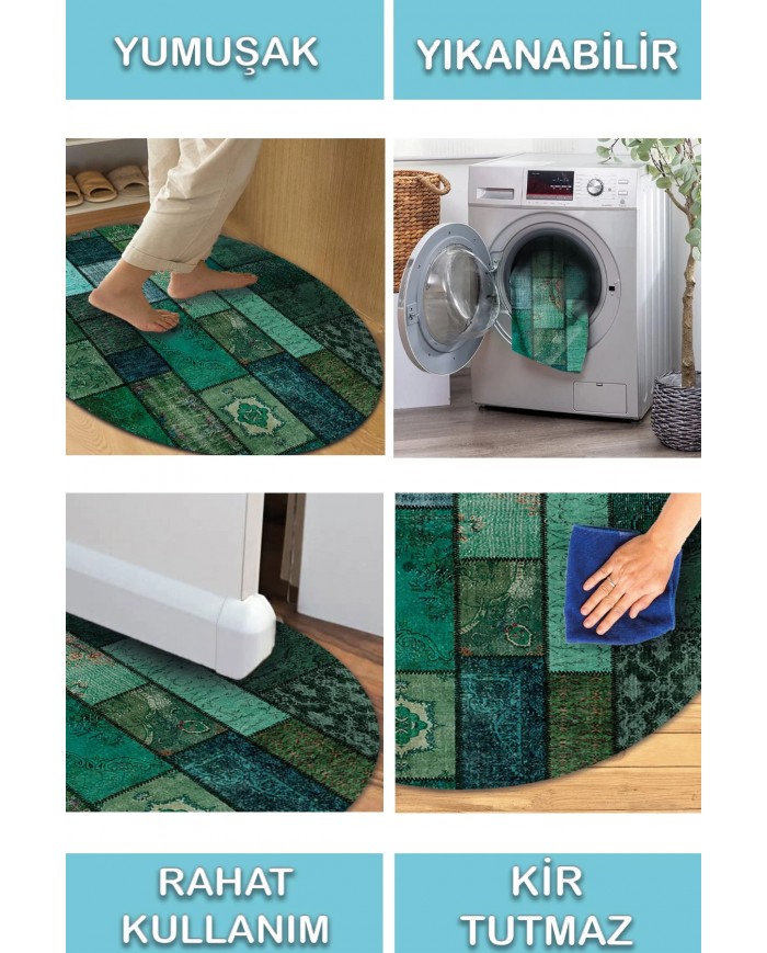 Trunk Pamuk Tabanlı Yıkanabilen Kaydırmaz Antibakteriyel Şönil Yuvarlak Halı