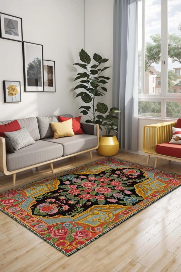 Loren Kadife Yıkanabilir Kaymaz Pamuk Tabanlı Antibakteriyel Salon Halısı