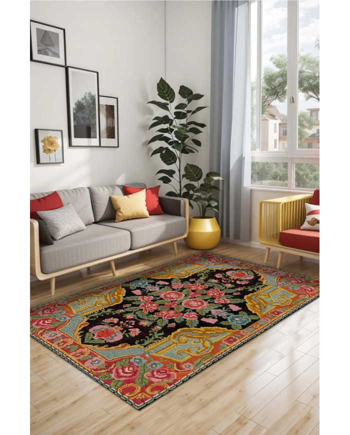 Loren Kadife Yıkanabilir Kaymaz Pamuk Tabanlı Antibakteriyel Salon Halısı