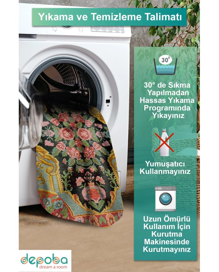 Loren Kadife Yıkanabilir Kaymaz Pamuk Tabanlı Antibakteriyel Salon Halısı