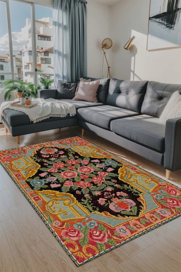 Loren Kadife Yıkanabilir Kaymaz Pamuk Tabanlı Antibakteriyel Salon Halısı