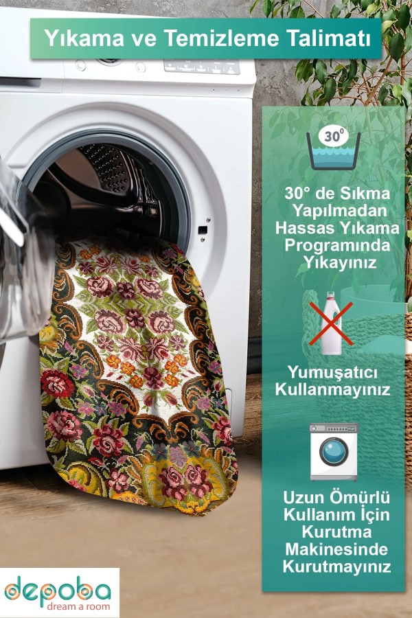 Marlo Kadife Yıkanabilir Kaymaz Pamuk Tabanlı Antibakteriyel Salon Halısı