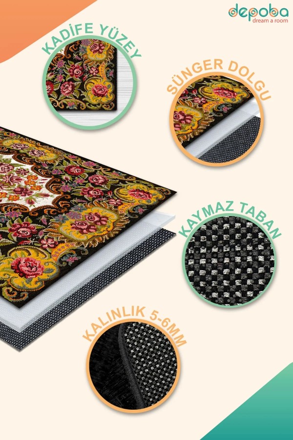 Marlo Kadife Yıkanabilir Kaymaz Pamuk Tabanlı Antibakteriyel Salon Halısı