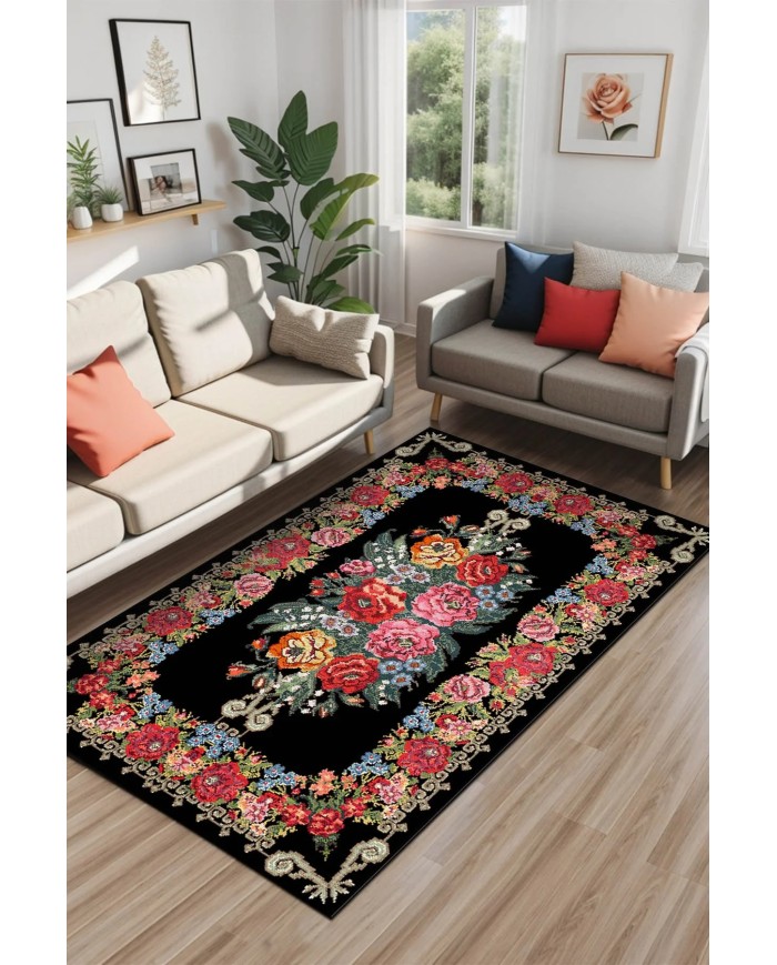 Sinse Kadife Yıkanabilir Kaymaz Pamuk Tabanlı Antibakteriyel Salon Halısı