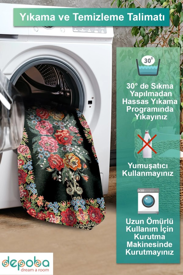 Sinse Kadife Yıkanabilir Kaymaz Pamuk Tabanlı Antibakteriyel Salon Halısı