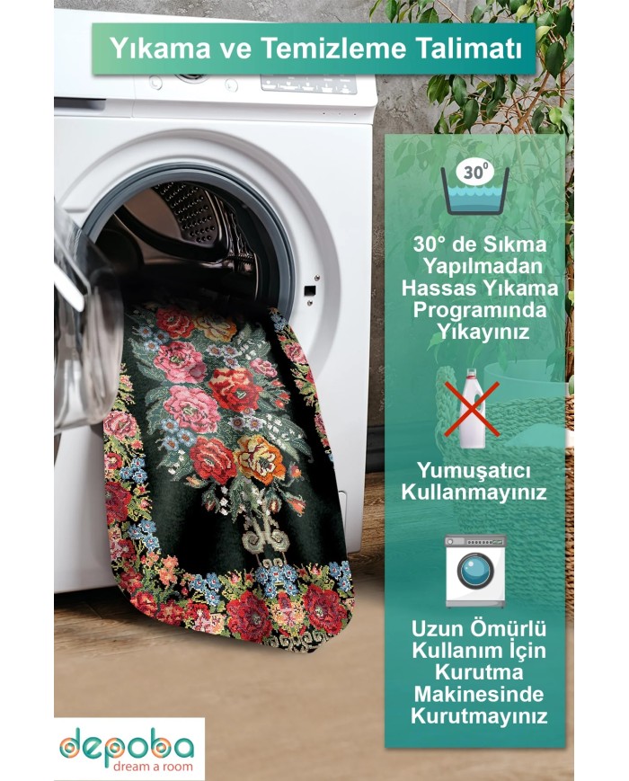 Sinse Kadife Yıkanabilir Kaymaz Pamuk Tabanlı Antibakteriyel Salon Halısı