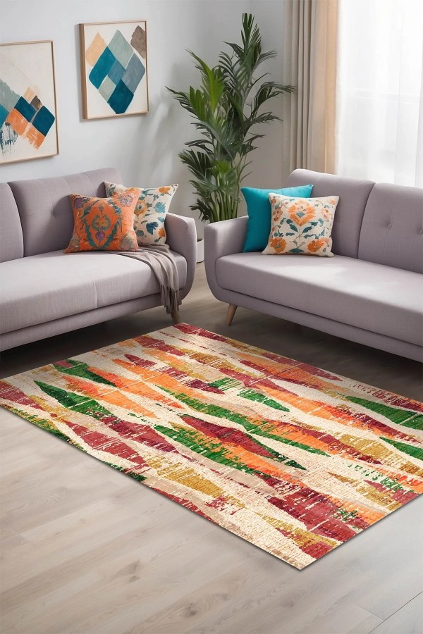 Colorina Kadife Yıkanabilir Kaymaz Pamuk Tabanlı Antibaktriyel Salon Halısı