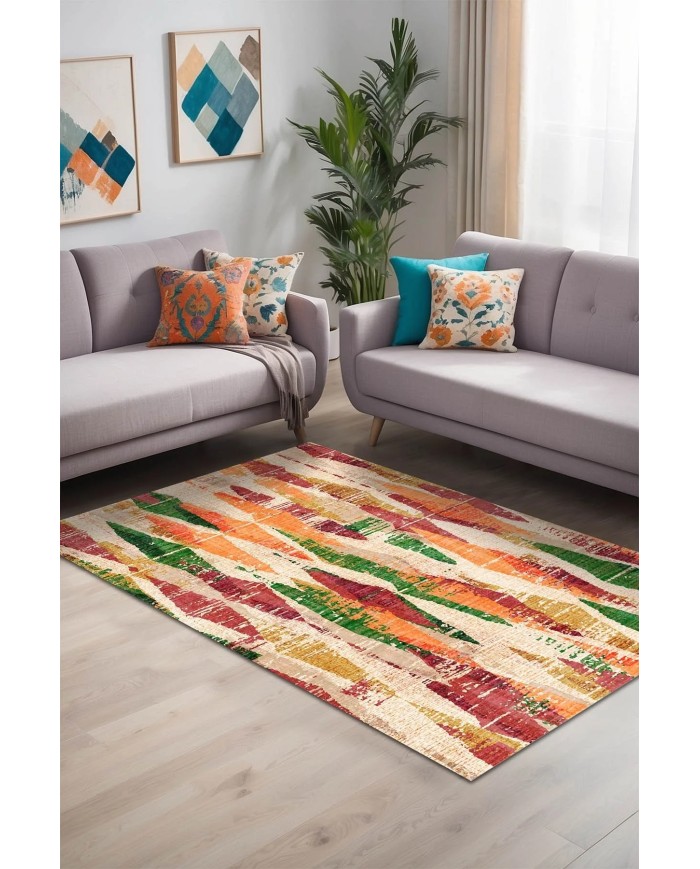 Colorina Kadife Yıkanabilir Kaymaz Pamuk Tabanlı Antibaktriyel Salon Halısı