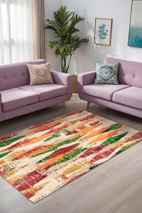 Colorina Kadife Yıkanabilir Kaymaz Pamuk Tabanlı Antibaktriyel Salon Halısı