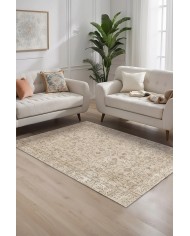 Ginato Bej Pamuk Tabanlı Yıkanabilen Kaydırmaz Antibakteriyel Şönil Salon Halısı