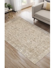 Ginato Bej Pamuk Tabanlı Yıkanabilen Kaydırmaz Antibakteriyel Şönil Salon Halısı