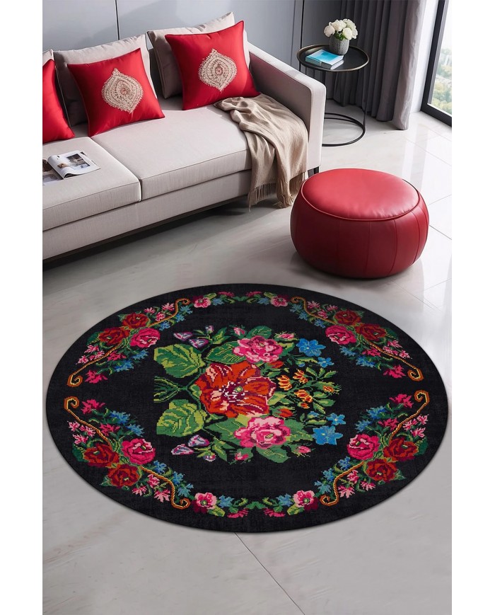 Azur Pamuk Tabanlı Yıkanabilen Kaydırmaz Antibakteriyel Şönil Salon Halısı